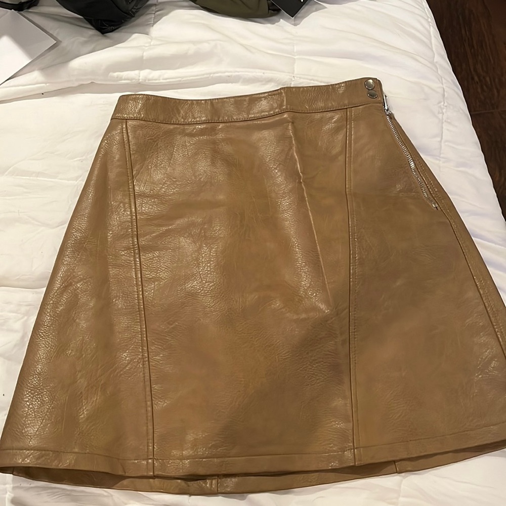 Zara Basic Leather Skirt (tan)